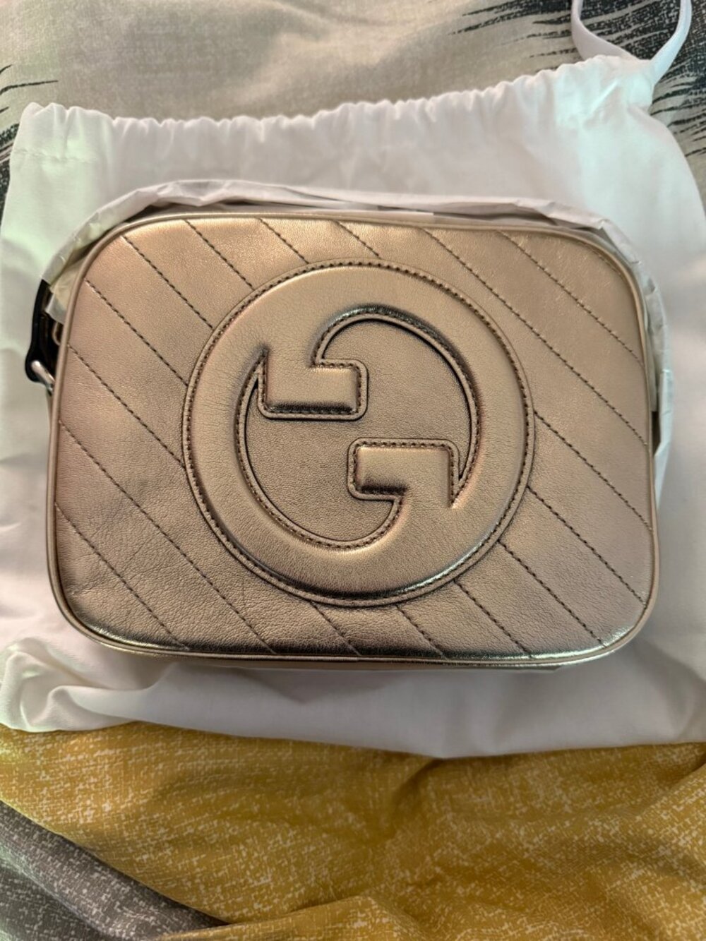 NWT Gucci Gold Quilted Leather GG Camera Bag